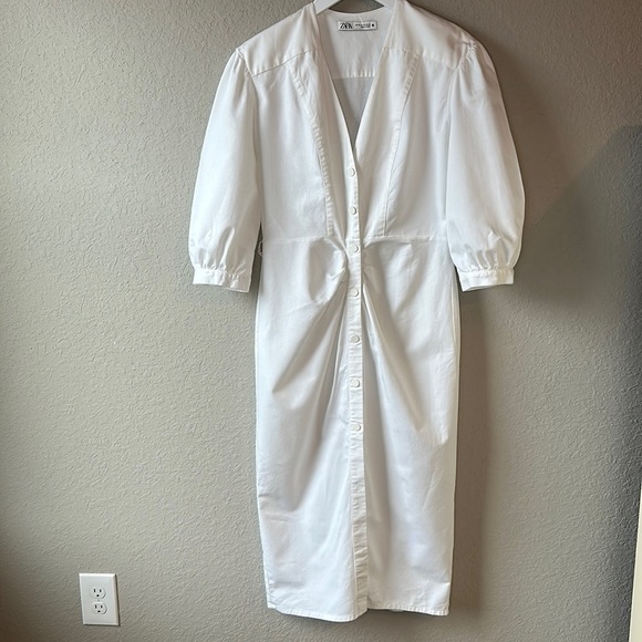 Zara Linen Blend V Neck Midi Dress Size XS - Picture 2 of 16